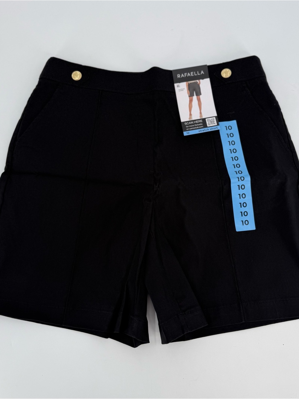 Rafaella Black High-Waist Pull-On Shorts with Gold Button Accents